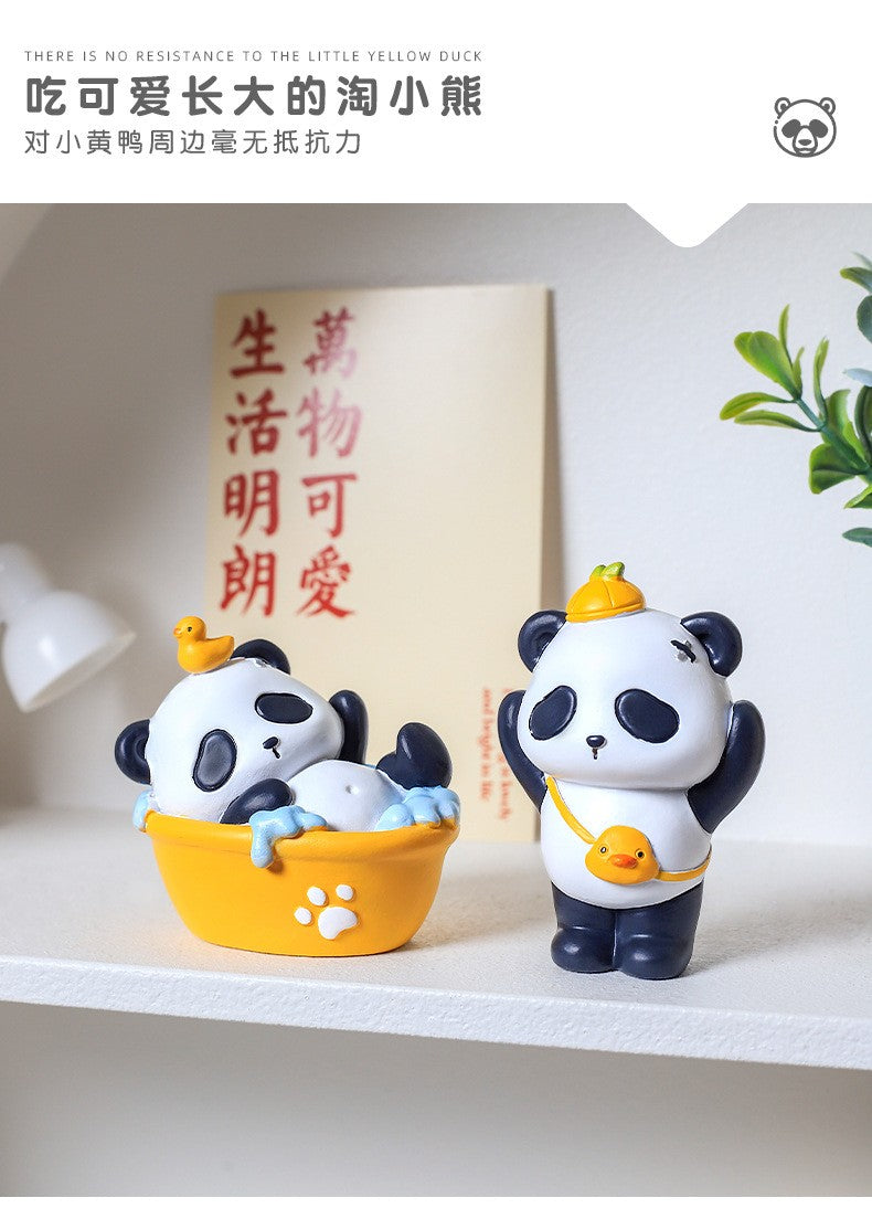 Estatuetas de panda de desenho animado para a mesa da sala de estar decorações fofas para casa artesanato em resina presentes criativos para alívio do estresse no escritório