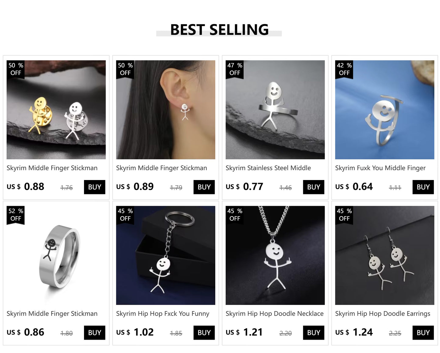 Skyrim Hip Hop Doodle Necklace for Men Women Stainless Steel Long Neck Chain Fashion Middle Finger Stickman Jewelry New