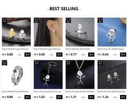 Skyrim Hip Hop Doodle Necklace for Men Women Stainless Steel Long Neck Chain Fashion Middle Finger Stickman Jewelry New