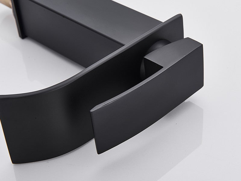 Matte Black Basin Faucet Deck Mounted Single Lever Bathroom Crane Waterfall Brass Bathroom Tap Hot Cold Water Mixer Taps