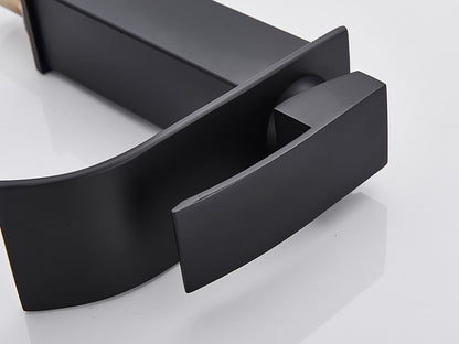 Matte Black Basin Faucet Deck Mounted Single Lever Bathroom Crane Waterfall Brass Bathroom Tap Hot Cold Water Mixer Taps