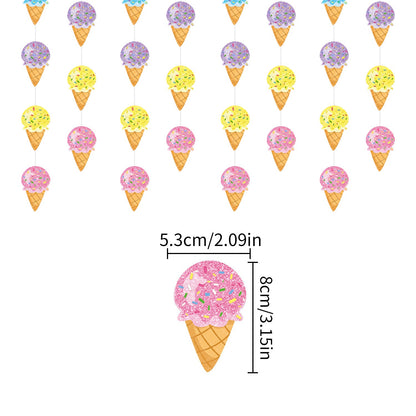Colorful Paper Banners Ice Cream Shape Pull Flag Party Bunting Milk Tea Summer Theme Garland Decorative