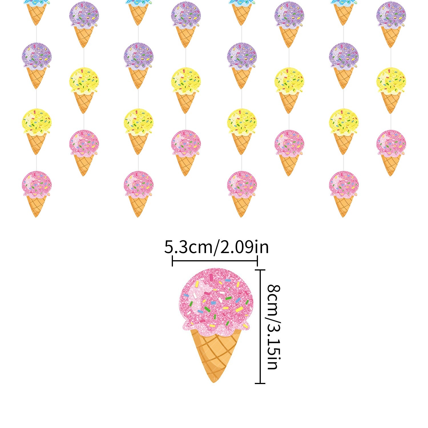 Colorful Paper Banners Ice Cream Shape Pull Flag Party Bunting Milk Tea Summer Theme Garland Decorative