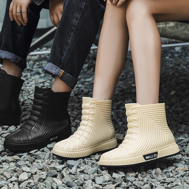 Versatile Casual Short-barreled Waterproof Shoes Men Women Lined With Fleece Warmth Anti-slip Wear-resistant Outdoors Rain Boots