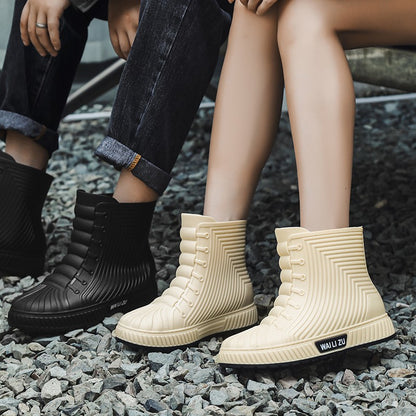Versatile Casual Short-barreled Waterproof Shoes Men Women Lined With Fleece Warmth Anti-slip Wear-resistant Outdoors Rain Boots