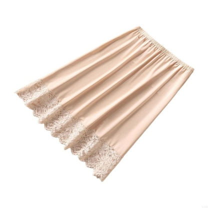 Y3NE Elastic Waist Knee Length Half Slips for Women Under Dresses Invisible Underskirt Basic Solid Color Lace Trim Petticoat