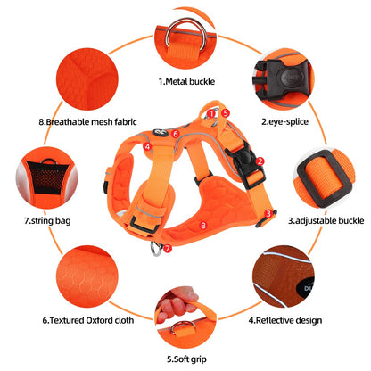 Colete Peitoral para Cães Sem Puxar, Reflexivo, Nylon, Ajustável, para Cães de Porte Médio e Grande, Colete de Segurança Veicular para Caminhada e Corrida.