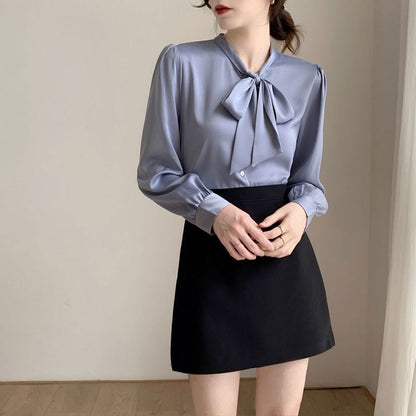 Bow Tie Chiffon Shirts Casual Long Sleeve White Blouse Women's Elegant Business Loose Blouses Ladies Spring and Autumn Chic Tops