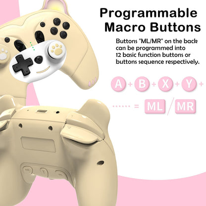 Wireless Controller for Nintendo Switch/Switch Lite, Cute Pro Controller with Macro, Wake-Up, Headphone Jack, Turbo, Motion, Vibration, Ergonomic and Breathing Light – Yellow