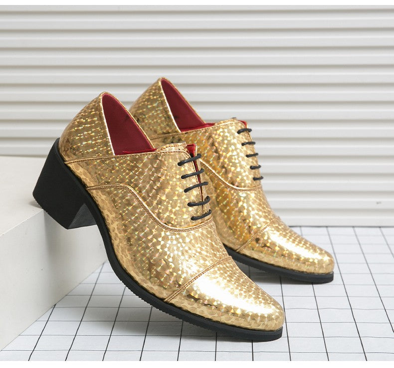 New pointed high-heeled shoes for men to increase business dress office men's shoes groom wedding wedding shoes