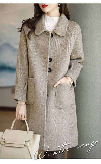 Plus Size Women's Thickened Woolen Coat Hot Sale Of The Season Autumn Winter New Style Small Size Korean Version Slimming Med...