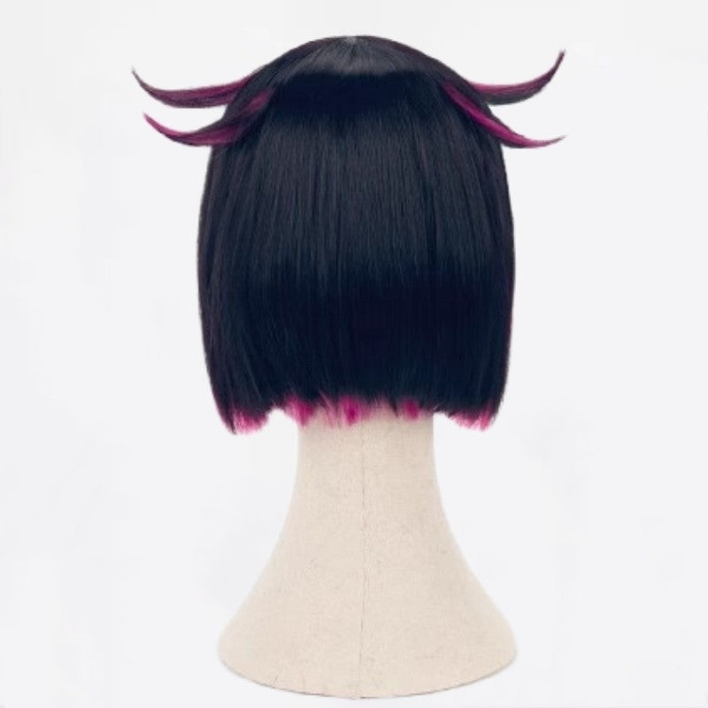 Lilia Vanrouge Cosplay Wig Black Purple Mixed Short Heat Resistant Synthetic Hair Halloween Party Anime Wigs + Wig Cap + Ears