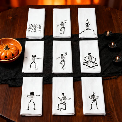 Skeleton Waffle Tea Towel Halloween Spooky Goth Season Kitchen Table Decoration Dancing Skeleton Towel Housewarming Hostess Gift