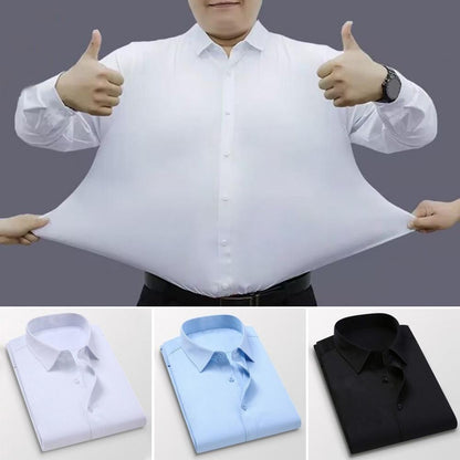Men Business Shirt Men Shirt High Elasticity Men's Formal Shirt with Turn-down Collar Solid Color for Business for Soft