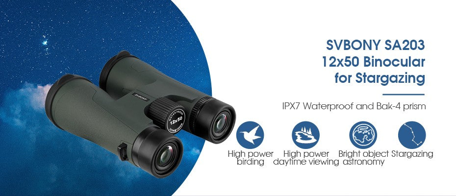 Binóculos SVBONY SA203 12x50 Profissional Potente BAK4 IPX7 À Prova D'água para Observação de Pássaros e Astronomia