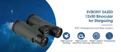 Binóculos Svbony SA203 Telescope 12x50 Profissional Poderoso BAK4 IPX7 À Prova D'Água Equipamento de Camping para Observação de Pássaros Observação de Estrelas