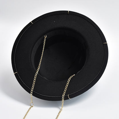 Novo Design de Moda Chapéu Fedora Para Mulheres Homens Corrente de Metal Decorativo Chapéu Jazz Festa Igreja Bonés