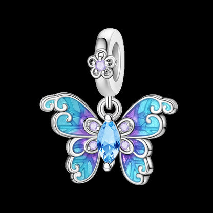 Pingente Charm Libélula Tema Primavera Prata Esterlina 925 Borboleta Flor Pendente Compatível com Bracelete Colar Joias DIY