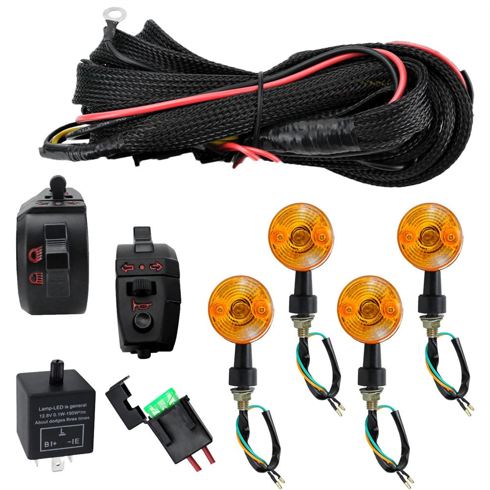 Chicote de Fiação de Indicador Universal 12V para Motocicleta com 4 Indicadores de 22mm 7/8" e Luz de Seta para Yamaha Kawasaki