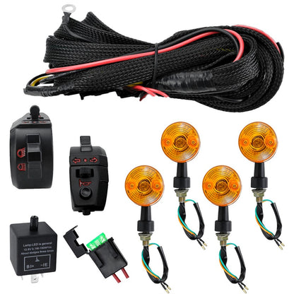Chicote de Fiação de Indicador Universal 12V para Motocicleta com 4 Indicadores de 22mm 7/8" e Luz de Seta para Yamaha Kawasaki