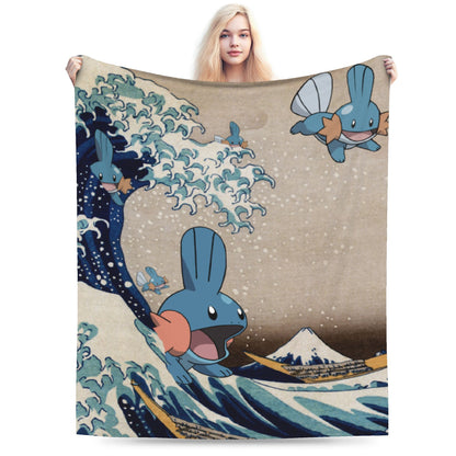 Pokemones Mudkip Wave Blanket Flannel All Season  Breathable Super Soft Throw Blanket for Home Couch Quilt
