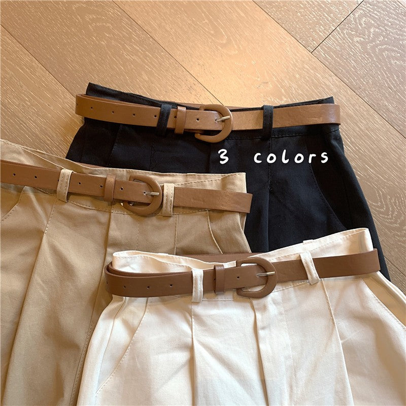 Workwear Shorts for Women High Waist Summer Wide-leg Shorts Belt Khaki Casual Cotton Korean Fashion Solid Pocket Womens Shorts