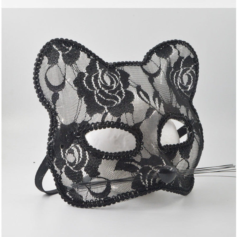 Lace Cat Face Mask Women Halloween Cosplay Costume Accessory Masquerade Party Prop