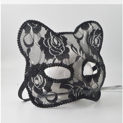 Lace Cat Face Mask Women Halloween Cosplay Costume Accessory Masquerade Party Prop