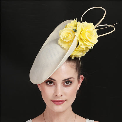 Lindo Vestido Formal de Casamento Chapéu Fedora Feminino Grande Derby Casquete de Flor da Moda Fascinator Chapéu Feito à Mão Ocasião Chapelaria