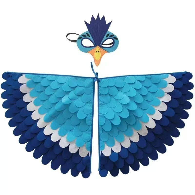 Bird Cosplay Costume Stage Performance Owl Peacock Wings Bird Felt Cape with Mask for Girls Boys Halloween Party Cloak