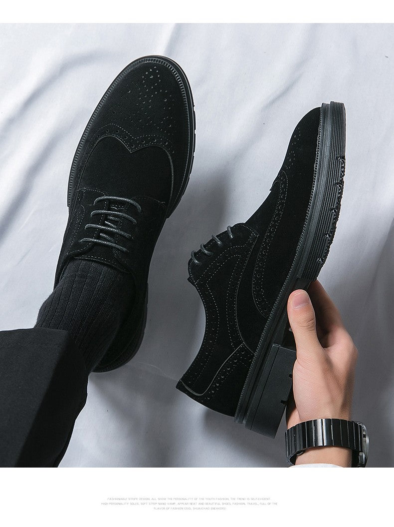 New 46 large size abrasive leather Brock carved business dress shoes for men round head lace-up casual shoes