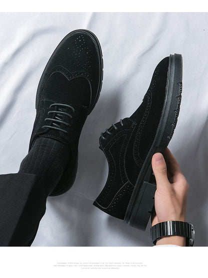 New 46 large size abrasive leather Brock carved business dress shoes for men round head lace-up casual shoes