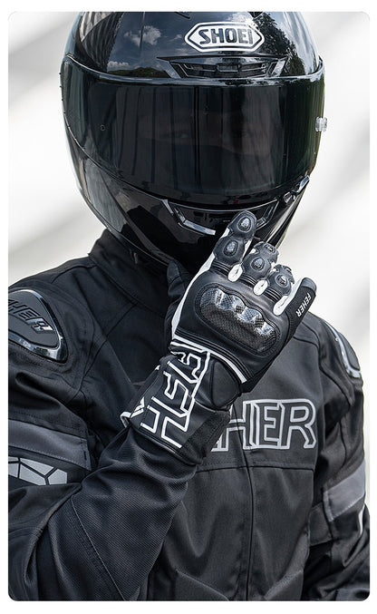 Luvas de Inverno FEHER para Moto Couro Touchscreen Quente Impermeável Junta de Dedo em Fibra de Carbono Luvas de Motociclismo