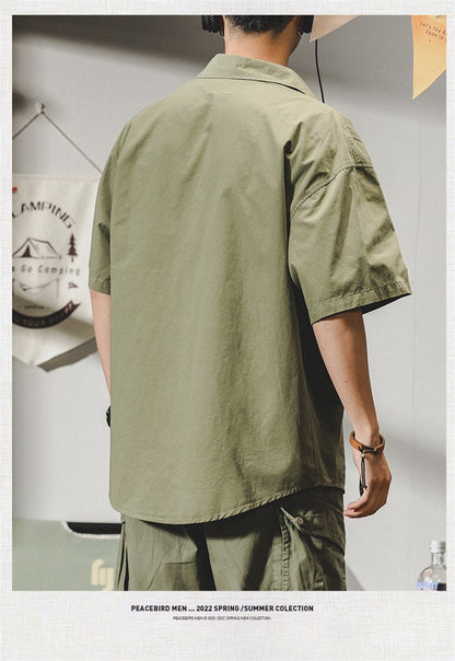 Summer hawaiian Casual Cargo Shirt For Men Oversized Short Sleeve Tee Shirts Y2K Streetwear Button Blouses Outdoor Masculino