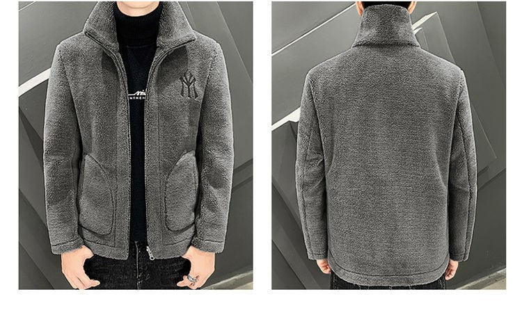 2025 Autumn/winter Korean Edition New Men's Lamb Wool Coat High Collar Thick Wool Men's Cotton Coat Trendy Coat Wholesale