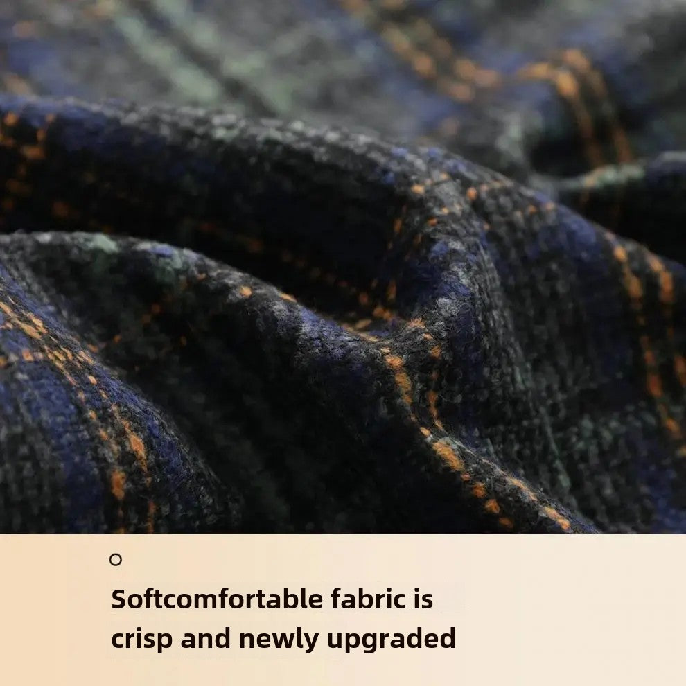 2024 New Style Women's Plaid Suit Woolen Jacket Loose Fit Vintage Checked Woolen Coat Medium Length Korean Version