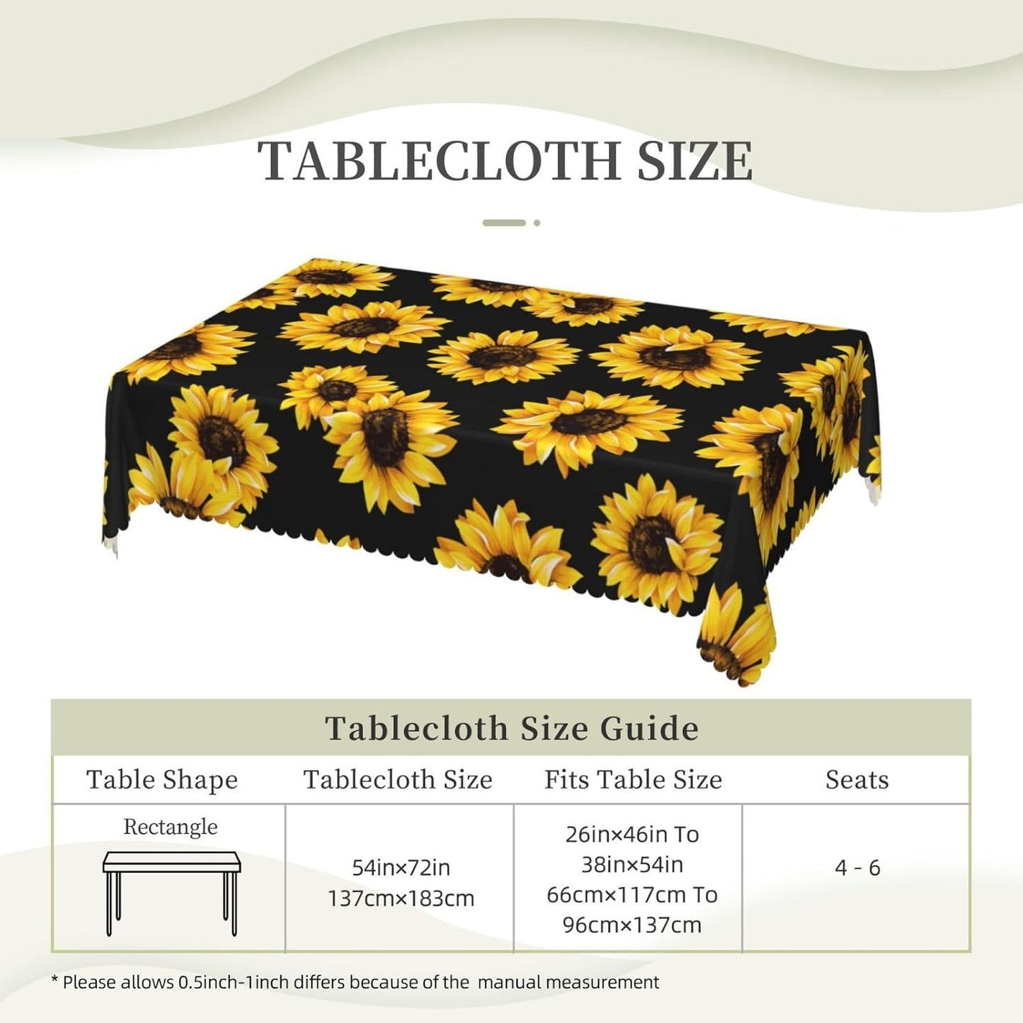 Yellow Black Sunflower Floral Rectangle Tablecloth Table Decor Reusable Farmhouse Kitchen Dining Table Runner Party Decorations