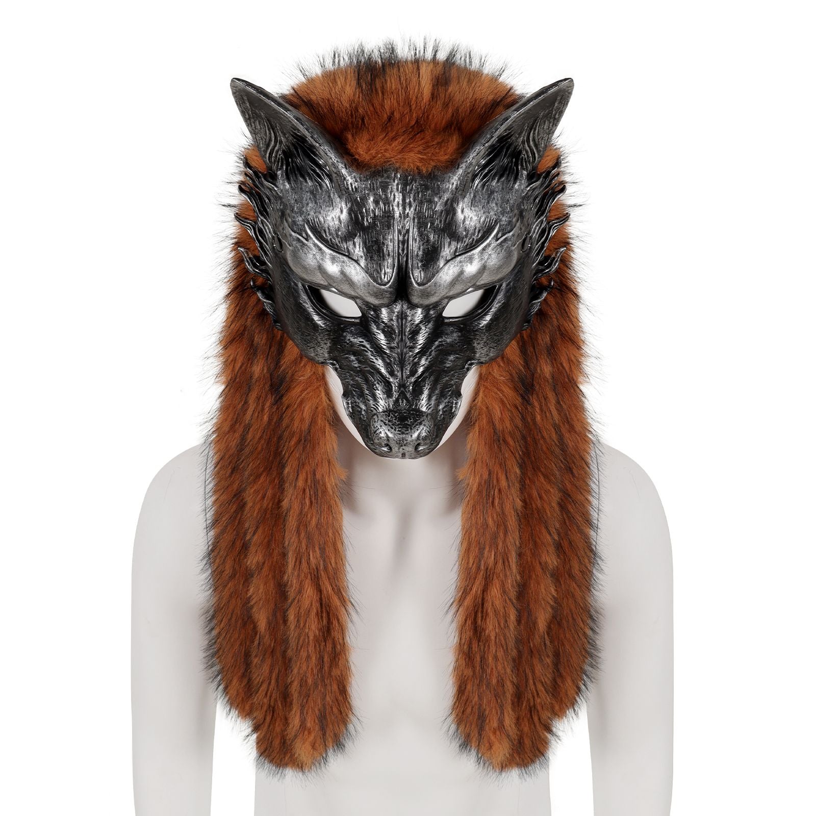 Viking Wolf Mask Faux Fur Headdress Werewolf Barbarian for Halloween Cosplay Costume Accessories