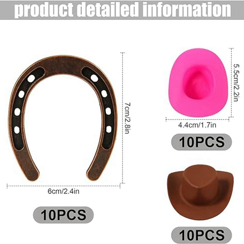 HFIL-30Pcs Mini Cowboy Hat Mini Horseshoe Plastic Western Party Hats For Birthday Horse Party Decoration Supplies