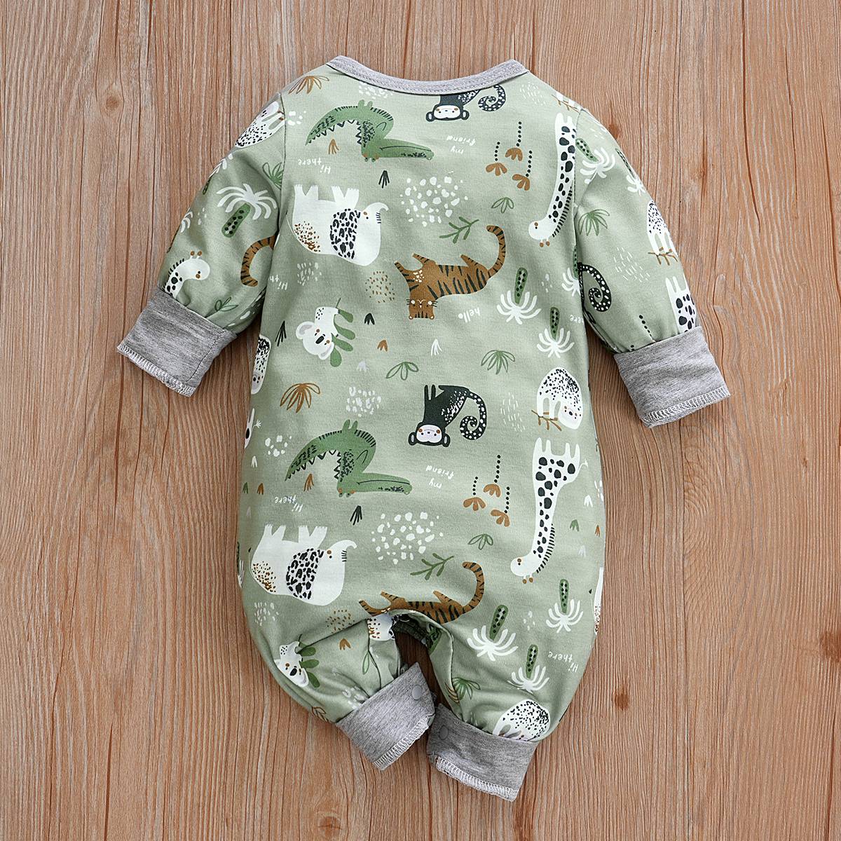 IURNXB Baby Jumpsuit Long Sleeve Boy Cute Newborn Outfit Cartoon Animal Allover Print Cardigan Infant Romper Spring Autumn 0-18M
