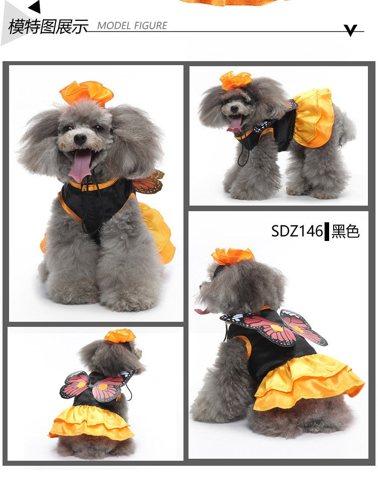 Fantasia de Halloween para Cães e Gatos, Vestido de Fada Borboleta Engraçado com Asa Destacável, Roupa para Pet, Vestido de Festa, Fantasia de Cosplay