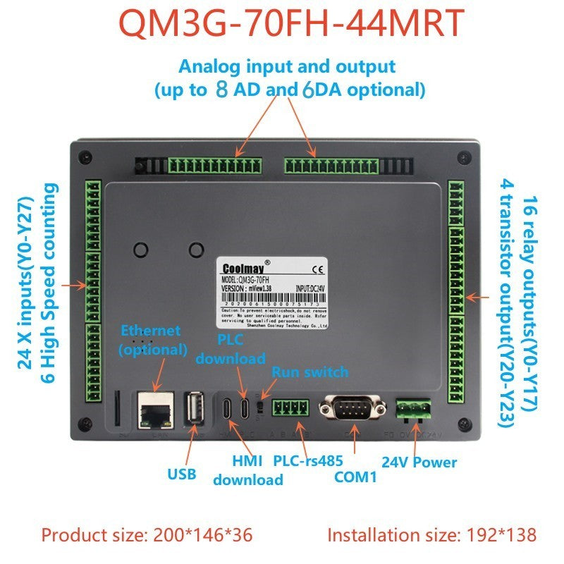 IHM CLP Integrado Tudo-em-Um Coolmay Série QM3G Suporta Personalização Analógica e Ethernet Modelos Disponíveis de 4.3''/5''/7''/10''