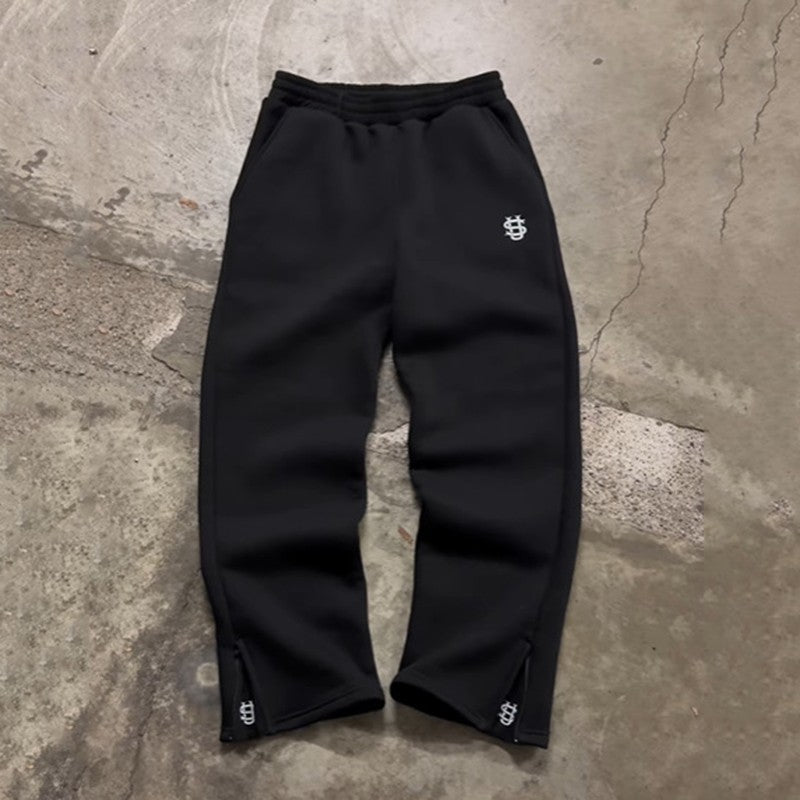 Calça de Moletom Outono com Cordão e Zíper Cor Sólida Casual High Street Hip-Hop Rap Street Estilo Y2K Cintura Alta