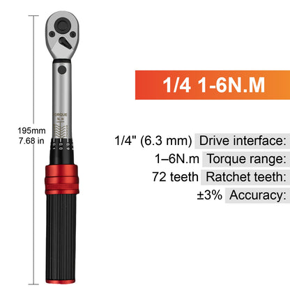 Conjunto de Chaves de Torque Ajustáveis 1/4" 3/8" 1/2" Chave de Torque Catraca Tipo Click Aço CRV Ferramenta de Reparo Industrial para Bicicletas
