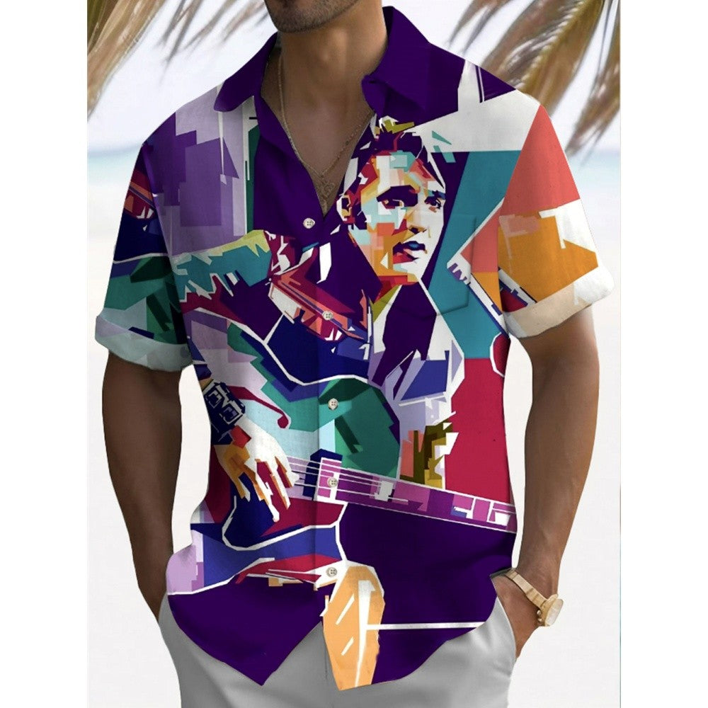 Music Men's Casual Shirt Rock Band 3d Print Guitar Hawaiian Shirt Men Summer Casual Short Sleeved Breathable Shirt Men Clothing