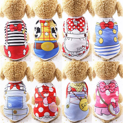 Roupas de cachorro de estimação Roupas de desenho animado Filhote de cachorro Coletes macios Camisa de verão Camiseta casual para pequenos animais de estimação