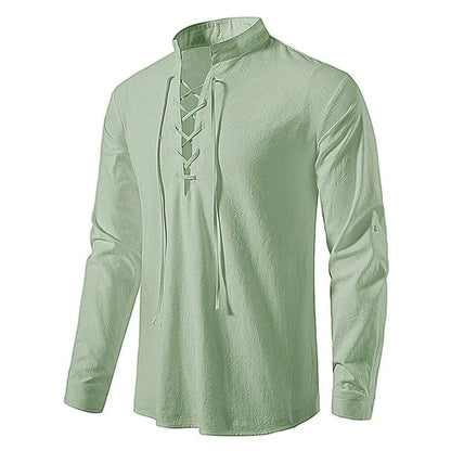 King Billion Men's Shirts Casual Men Cotton Linen Long Sleeve T-shirt Spring Autumn Vintage Shirt US Size Drawstring Neck