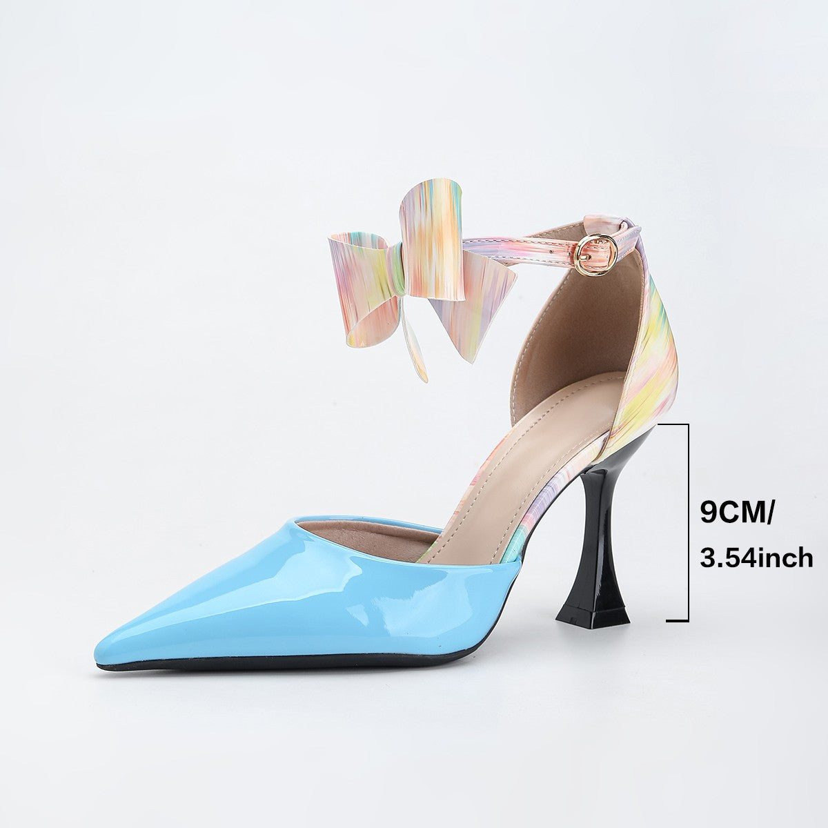 9CM High Heels Dress Shoes Summer Bowknot  Ankle Strap Blue Pointed Toe Women Sandals Ladies 2025 Elegant Outdoors Walking Shoes
