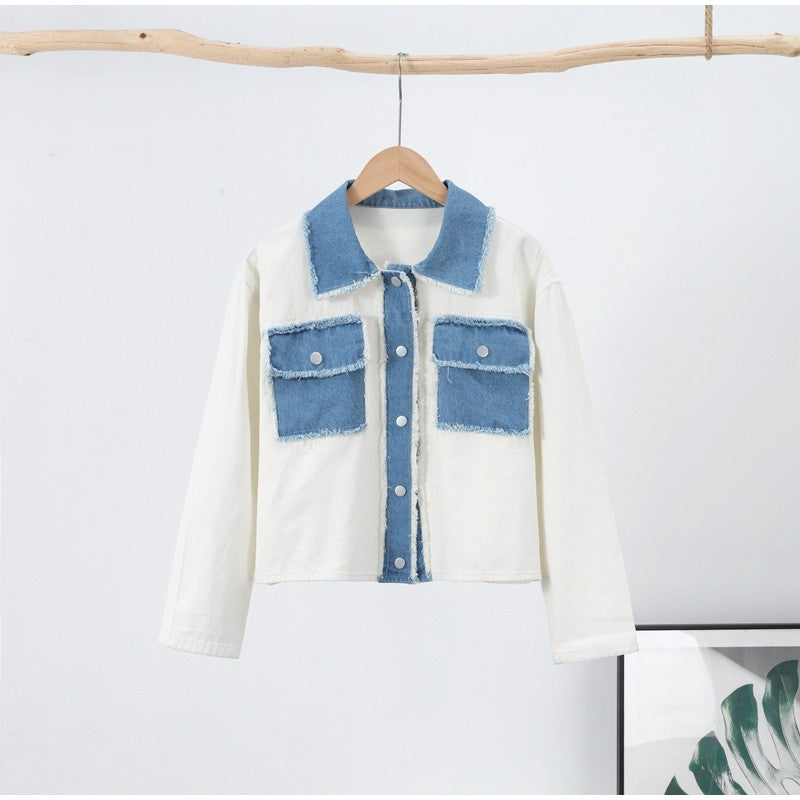 Women 's Jackets Laple Denim Patchwork Fringes Big Pockets Single Breasted Long Sleeve Coat Female 2025 Spring New Lady Outwears