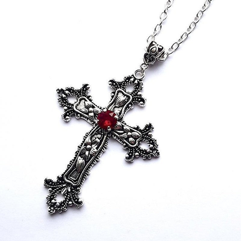 Gothic Cross Necklace For Women Men Punk Hollow Flower Cross Charms Choker Chain Vampires Pendant Jewelry Party Accessories Gift